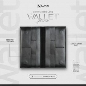 LUXIO Classic Black Long Wallet – Minimalist Leather Wallet for Men