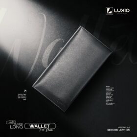 LUXIO Classic Long Wallet with Coin Pocket – Black Minimalist Leather Wallet for Men (2)