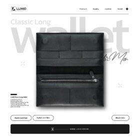 LUXIO Classic Long Wallet with Coin Pocket – Black Minimalist Leather Wallet for Men