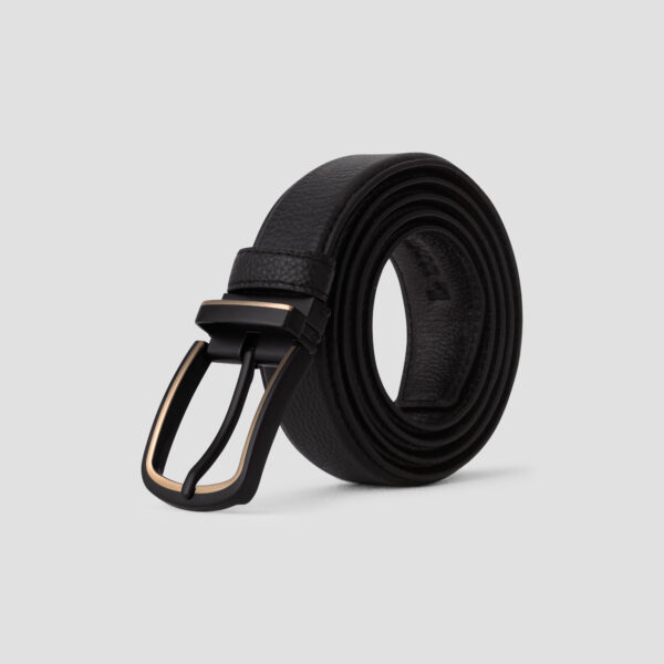 Luxio Classic Black Leather Belt With Matte Buckle