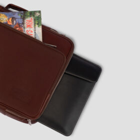 Luxio SideZip Leather Executive Bag inside