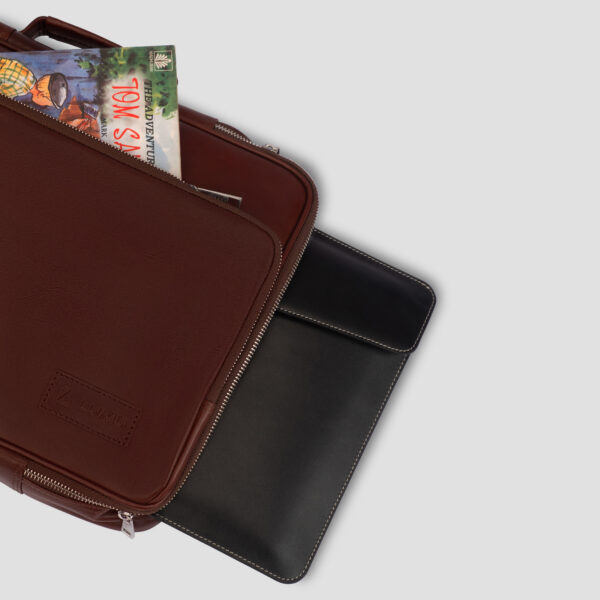 Luxio SideZip Leather Executive Bag inside